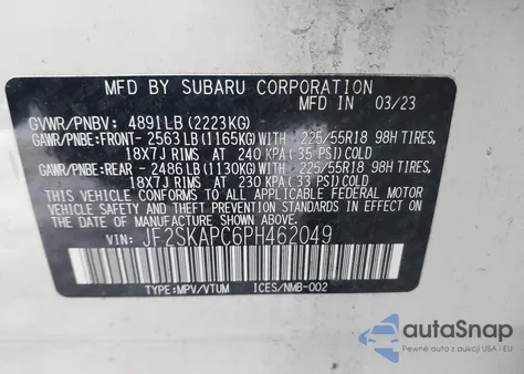 2023 Subaru Forester Limited z USA, uszkodzony, nr VIN JF2SKAPC6PH462049